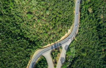 Aerial views of roads with curves