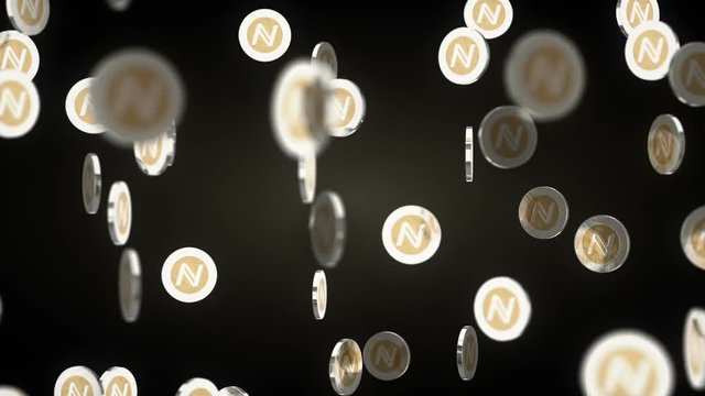 A Collage Of Spinning Physical Namecoin Blockchain Cryptocurrency In Gold And Silver Coin Form On A Dark Studio Background