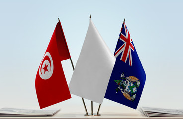 Flags of Tunisia and Ascension Island with a white flag in the middle