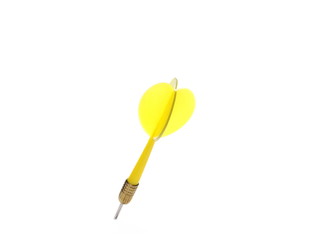 Yellow throwing dart isolated on white background