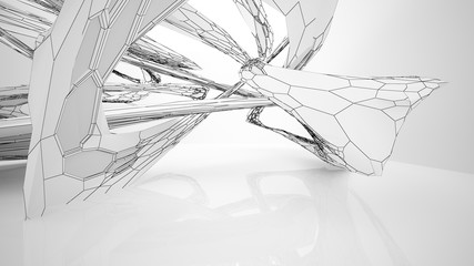 Abstract drawing white parametric interior  with window. Polygon colored drawing. 3D illustration and rendering.