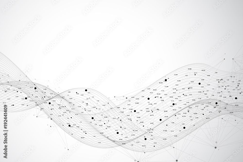 Aufkleber Graphic abstract background communication. Big data visualization. Perspective backdrop with connected lines and dots. Social networking. Illusion of depth. Vector illustration.