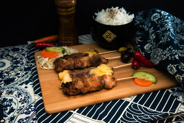 Traditional Japanese skewer Yakitori ready to eat