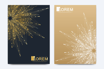 Modern vector template for brochure, leaflet, flyer, cover, catalog, magazine or annual report in A4 size. Business, science and technology design book layout. Presentation with golden waves.