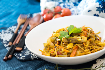 asian food fried noodle on the table