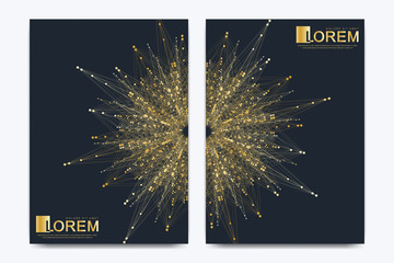 Modern vector template for brochure, leaflet, flyer, cover, magazine or annual report. Golden layout in A4 size. Business, science and technology design book layout. Presentation with golden mandala.