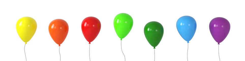 Bunte Luftballonreihe mit 7 Luftballons - obrazy, fototapety, plakaty
