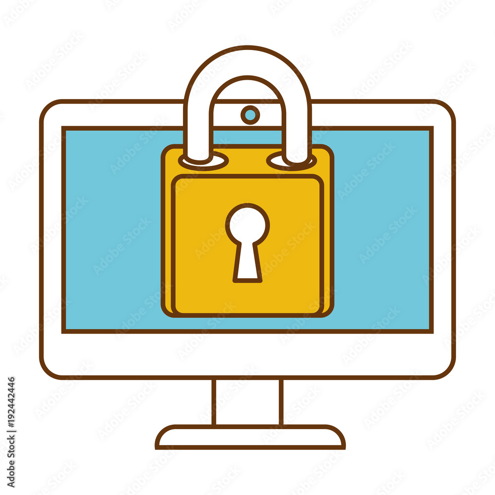 Poster monitor computer with padlock vector illustration design