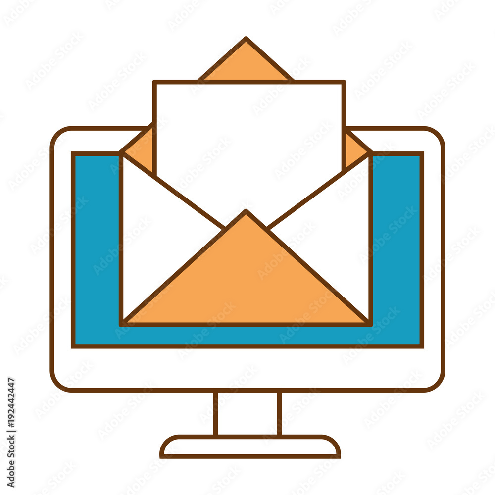 Poster monitor computer with envelope vector illustration design
