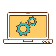 laptop computer with gears vector illustration design