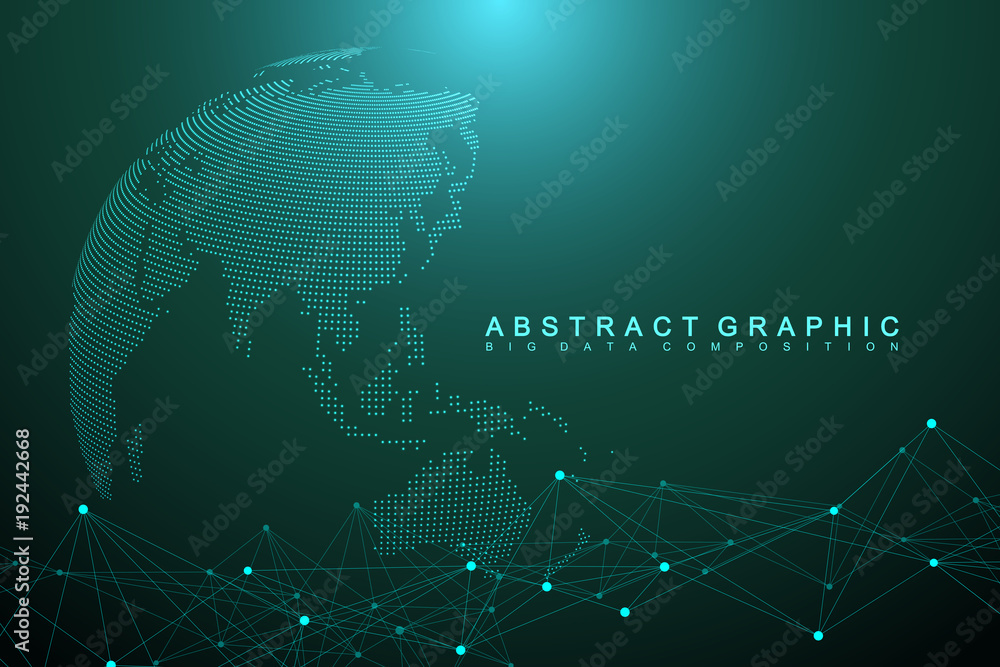 Fototapete Geometric graphic background molecule and communication. Big data complex with compounds. Perspective backdrop. Minimal array. Digital data visualization. Scientific cybernetic vector illustration.