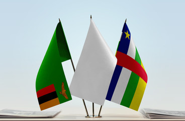 Flags of Zambia and Central African Republic with a white flag in the middle