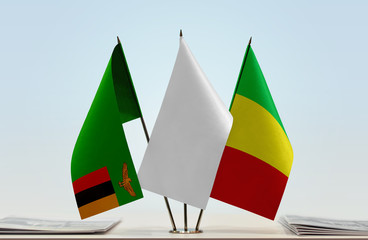 Flags of Zambia and Mali with a white flag in the middle