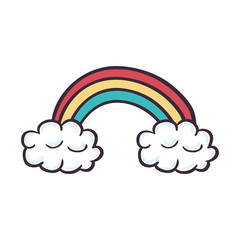 cute rainbown with clouds sticker vector illustration design