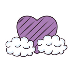 heart love sticker art with clouds vector illustration design