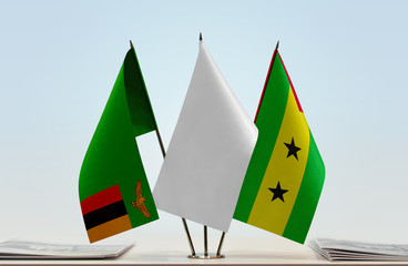 Flags of Zambia and Sao Tome and Principe with a white flag in the middle