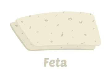 Vector feta cheese pieces. Slice, chunk in cartoon flat style