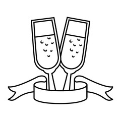 champagne cups with ribbon vector illustration design
