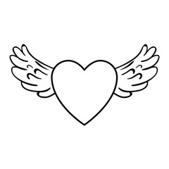 heart love sticker art with wings vector illustration design