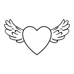 heart love sticker art with wings vector illustration design