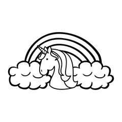 cute unicorn with rainbow fantasy sticker vector illustration design