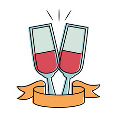 champagne cups with ribbon vector illustration design