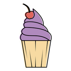 delicious cupcake sticker icon vector illustration design
