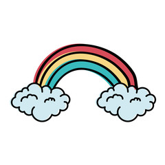 cute rainbown with clouds sticker vector illustration design