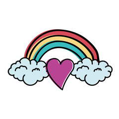 heart love sticker art with rainbown vector illustration design