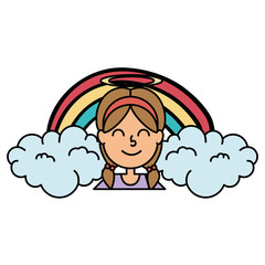 little girl angel with rainbow vector illustration design