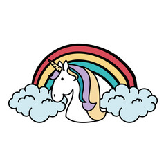 cute unicorn with rainbow fantasy sticker vector illustration design