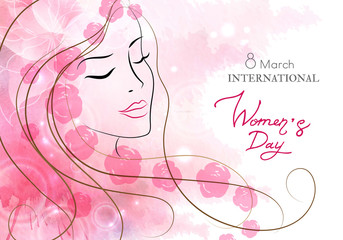 Watercolor greeting card with women's day.