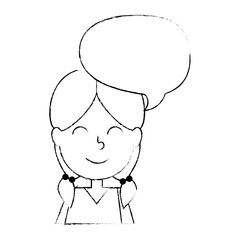 cute little girl with speech bubble character vector illustration design