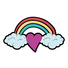 heart love sticker art with rainbown vector illustration design