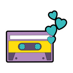 retro cassette with hearts sticker icon vector illustration design