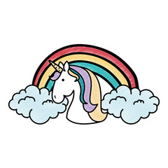 cute unicorn with rainbow fantasy sticker vector illustration design