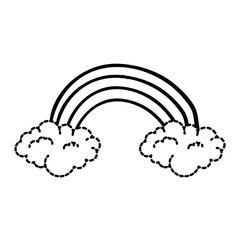 cute rainbown with clouds sticker vector illustration design