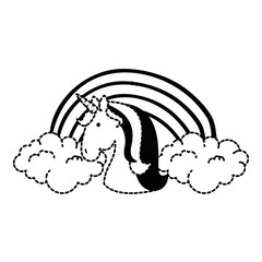cute unicorn with rainbow fantasy sticker vector illustration design