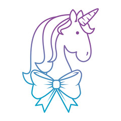 cute unicorn with bowntie fantasy sticker vector illustration design
