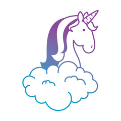 cute unicorn over cloud fantasy sticker vector illustration design