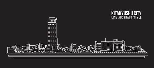 Fototapeta premium Cityscape Building Line art Vector Illustration design - Kitakyushu city