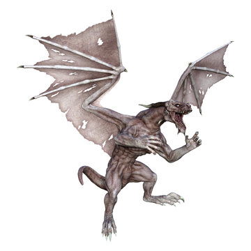 3D Rendering Fantasy Vampire Dragon on White