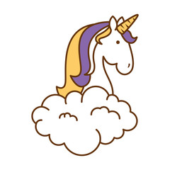cute unicorn over cloud fantasy sticker vector illustration design