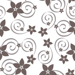 Abstract vector seamless pattern with swirls and flowers.
