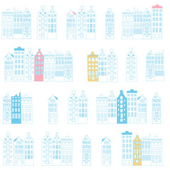 Vector seamless pattern with old canal houses in Amsterdam, the Netherlands.