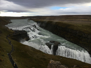 Gullfoss waterfalls on the golden circle tourist route in Iceland