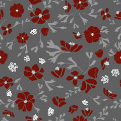 Anemone or windflower poppies flowers and leaves. Floral vector seamless pattern with hand drawn.