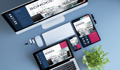 top view blue devices online school