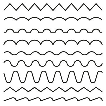 Set of lines, wavy, zigzag -editable line strokes and thickness- Graphic design elements.
