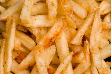Appetizing crispy french fries close up